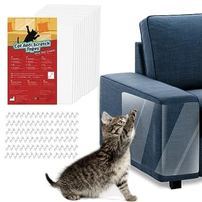 Image of VavoPaw Cat Sofa Protector, 16PCS Anti Scratch Furniture Post, Deterrent Tape with 90PCS Upholstery Pins for Cloth Couch, Doors, Not Applicable to Any Leather