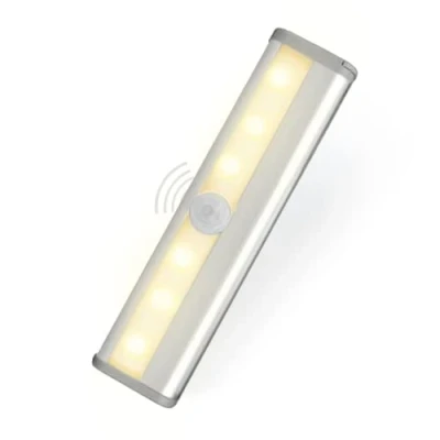 Image of Motion Sensor Cupboard Light, Magnetic Under Counter Lights with 6 LED, Battery operated (not included). Warm Night Light Bar 10CM Multipurpose Closet, Kitchen, Hallway, Bathroom, Staircase.