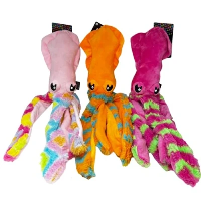 Image of Pawstrading Squid Soft Plush Dog Toy Under Sea Animal Crinkle Squeaky Bright Colourful