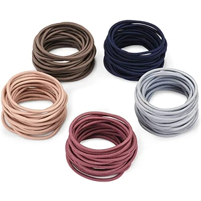 Image of Noosverl 100 PCS Elastic Hair Bands, 3mm Ties Ponytail Holders, Bulk No Metal Gentle Elastics for Women Men Girls Kids with 5 Colors