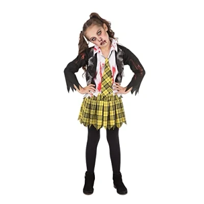 Image of Bristol Novelty CF251S School Zombie Girl Small Costume, White, Yellow, Black, Age 4 6 Years Old