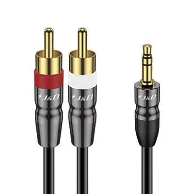 Image of J&amp;D 3.5 mm to Dual RCA Male Stereo Audio Cable, Heavy Duty Cable Gold Plated Copper Shell 3.5mm 2 for Smartphone/MP3 player/Tablet, 1.8 Meter