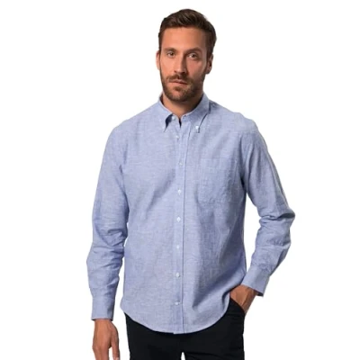 Image of JP 1880 Men&#039;s Leinenmixhemd, Langarm, Buttondown Kragen, Modern Fit Shirt, Grey, 7XL
