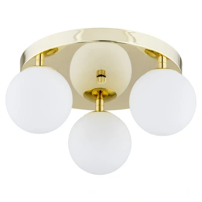 Image of Flavio Globe Ceiling 3 Light Brass Steel, Glass Opal Matt IP44