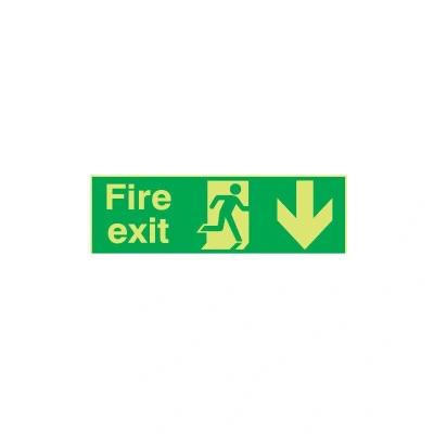 Image of Sitesafe Fire Exit Arrow Down Photoluminescent Rigid PVC Sign 450 x 150mm
