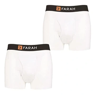 Image of Mens 2 Pack Farah Plain and Striped Cotton Classic Keyhole Trunks White / XXL