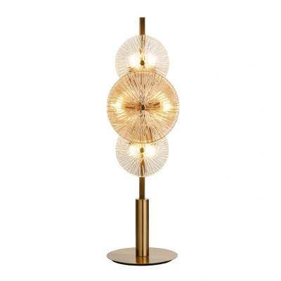 Image of Wagon Wheel 6 Light Table Lamp, Bronze Amber Glass