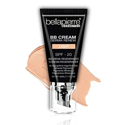 Image of bellapierre BB Cream with SPF 20 Tinted Sunscreen, Concealer, Matte Foundation, &amp; Moisturizing Face Lightweight Formula + Pump Top Applicator Non Toxic Paraben Free 48 ML Light