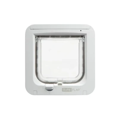 Image of Sure Petcare SureFlap Microchip Cat Flap, RFID Collar Tags and Compatible, One Button Control, Install in Doors, Windows Walls, White, 4 x AA Batteries Required, Not Included