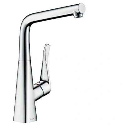 Image of hansgrohe Metris collapsible kitchen tap 320 with selectable swivel range, chrome 14823000