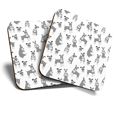 Image of 2 x Square Coasters Schnauzer Dog Pattern Puppy Fun Cork Backed Home Kitchen Accessory Tea Coffee Mug Mat #43493