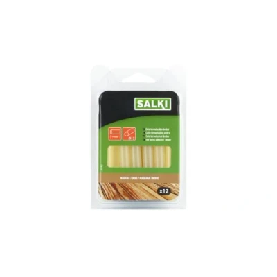 Image of SALKI Hot Melt Glue Sticks for Wood Pack of 12 Melting Silicone, mm Diameter, 95 Long, Amber Colour