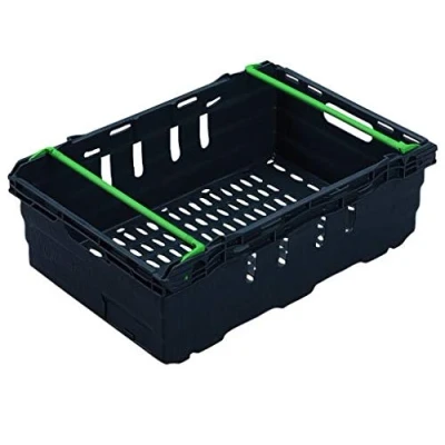 Image of 10x 35 Litre Stacking &amp; Nesting Crate Ventilated Crate/Supermarket Storage (600x400x199mm) in Black
