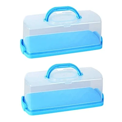 Image of Fegtrty 2X Portable Bread Box with Handle Loaf Cake Container Plastic Rectangular Food Storage Keeper Carrier 13Inch