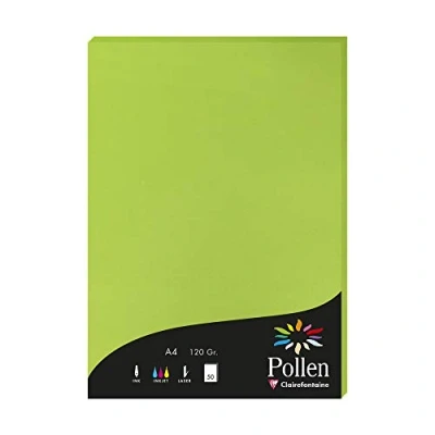 Image of Clairefontaine Ref 4215C Pollen Coloured Paper (Pack of 50 Sheets) A4 (210 x 297mm), 120gsm Paper, Inkjet &amp; Laser Printer Compatible, Acid Free Intensive Green
