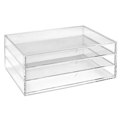 Image of OSCO Landscape Clear Acrylic 3 Tier Papersorter A4 Document Storage Filing Drawers Paperwork Organiser Desk Tidy Lego Sorter Coffee Capsule Pods Holder H13 x D23 W33 cm