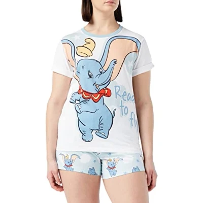 Image of Disney Womens Dumbo Pyjamas Short Summer PJs, Sizes UK 8 to 22, Official Merchandise (20 22) White