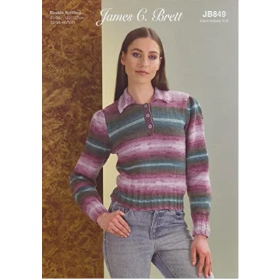 Image of James Brett Womens Double Knit Knitting Pattern Collar &amp; Cable Detail Sweater (JB849)