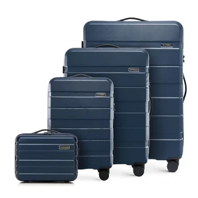 Image of WITTCHEN COMODO Line Suitcase Set, Hard Luggage, ABS TSA Lock Size S + M L Cosmetic Case, Dark Blue, darkblue, Koffer Set 4tlg., of 4.