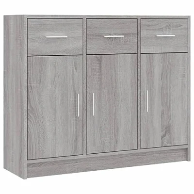 Image of vidaXL Engineered Wood Sideboard Grey Sonoma Modern Living Room/Office Storage Cabinet with Display Top, 91x28x75 cm