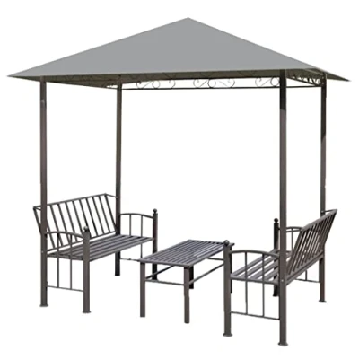 Image of vidaXL Garden Pavilion Set Outdoor Anthracite with Table and Benches Sturdy Steel Frame UV Water Resistant Canopy