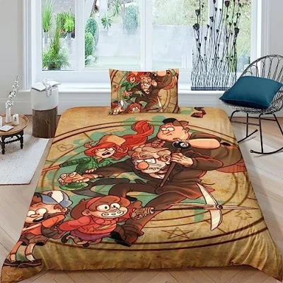 Image of LENTLY Gravity Falls Duvet Cover Set Bedding 3D Microfiber Polyester Comforter with Pillow Shams, 2 Piece Set, Zipper Quilt Single（135x200cm）