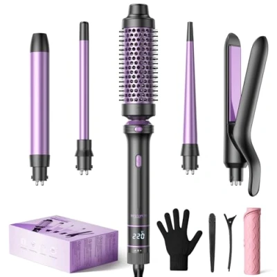 Image of BESTOPE PRO 5 in 1 Hair Curling Wand, Curler Set with Thermal Brush and Straightener, 13 Temperature Control for All Lengths, Heat Resistant Mat, Glove, Clip
