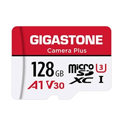 Image of Gigastone 128GB Camera Plus Series Memory Card, Read Speed up to 100MB/s. Ideal for Full HD Video Gopro Drone Android Camera, A1 Micro SDXC Card with Mini Case and SD Adapter.