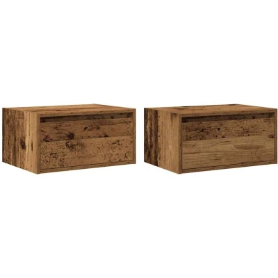 Image of vidaXL Wall Mounted Bedside Cabinets with RGB LED Lights Old Wood Floating Nightstand Ample Storage &amp; Sturdy Top, Bedroom Furniture Engineered Wood, Brown Dimensions: 51x35.5x25cm