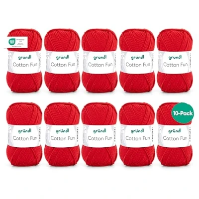 Image of Gründl Cotton Fun knitting/crochet yarn (soft made of 100% cotton, OEKO TEX certified, 50 g/115 m, needle size: 3 4, 1 ball á g), signal red