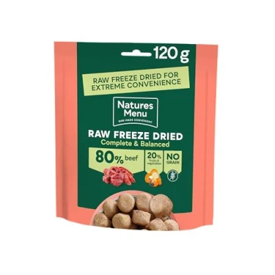 Image of Natures Menu Raw Freeze Dried Dog Food Complete &amp; Balanced 80/20 All Pack Sizes Flavours (120g x 1, Beef)