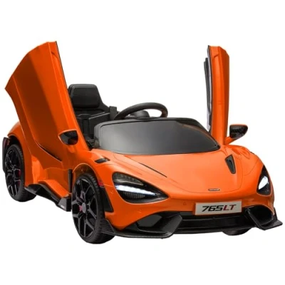 Image of AIYAPLAY McLaren 765LT Licensed Kids Electric Ride on Car with Butterfly Doors, 12V Battery Powered Toy Remote Control, Transport Wheels, LED Lights MP3 Music Horn, for 3 6 Years Orange