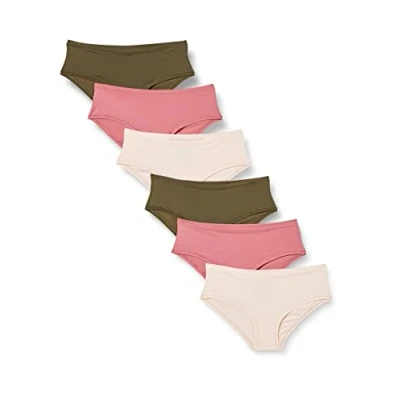 Image of Amazon Essentials Women&#039;s Full Brief Underwear (Available in Plus Size), Pack of 6, Blush/Dark Khaki Green/Mauve, XXL