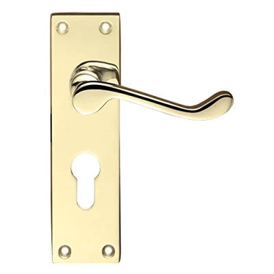 Image of Project Victorian Scroll Door Handles Euro Profile Lockset Electroplated Brass