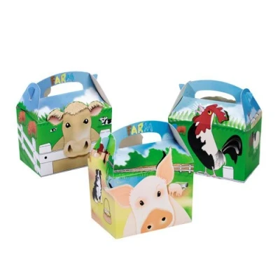 Image of MustBeBonkers 250 x Kids Meal Party Boxes Cardboard Lunch Food Takeaway Box Choose your Theme (Farm)