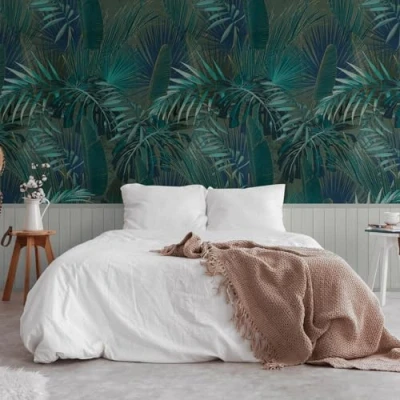 Image of AS Creation Palm Leaf and Wood Slats 2 in 1 Vinyl Wallpaper Textured Modern for Living Room &amp; Bedroom Decorative Luxury Green Grey
