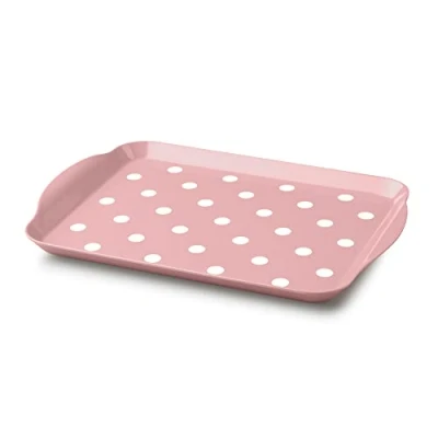 Image of Zeal Melamine Food Serving Tray with Handles and Lipped Edges, Dotty Polka Dot Lap 30 x 21cm, Rose Pink