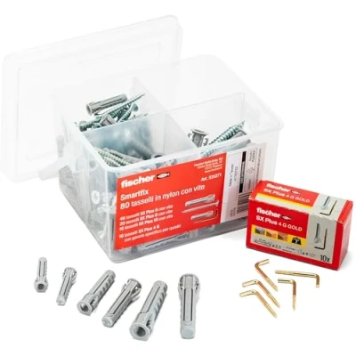 Image of Fischer 531271 Kit Smartfix Box with Screw Anchors Hook for Murature Full and Pierced, Grey, Set of 80 Pieces