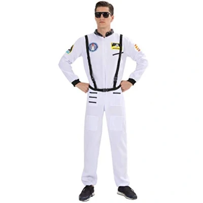 Image of EraSpooky Men&#039;s Astronaut Costume Spaceman Suit Fancy Dress Cosplay Halloween Party Funny Outfit for Adult Men (X Large, White)