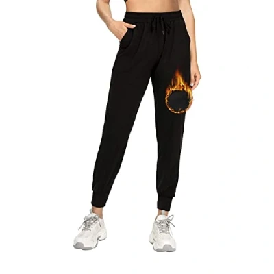 Image of Aurlust Women Fleece Sherpa Lined Sweatpants Thermal Jogger with Pockets Winter Lounge Yoga Trousers Running Warm Pants (Black), S