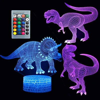 Image of ZYTC Dinosaur 3D Night Light Touch Table Desk Lamp Three Pattern 7 Colors Optical Illusion Lights with Acrylic Flat &amp; ABS Crack Base USB Cable