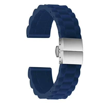Image of ULLCHRO Silicone Watch Strap Replacement Rubber Band Waterproof Link Pattern 16mm, 18mm, 20mm, 22mm, 24mm Bracelet with Stainless Steel Deployment Buckle (20mm, Blue)