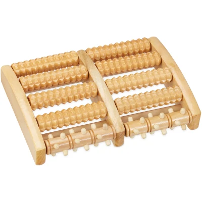 Image of Relaxdays Wooden Foot Massager Roller, 10 Spiky Bars, Acupressure Effect Nubs, Dual Use, Reflexology, Relax, Natural, wood, 5 x 27 20 cm