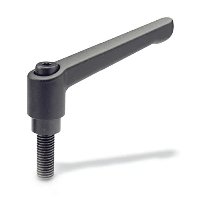 Image of Ganter Standard Elements Adjustable Clamping Lever with Screw Thread GN 300, Handle Length: 78 mm, Screws Burnished Steel Die Cast Zinc Black Plastic Pack of 1, Black, 300 M12 25 SW