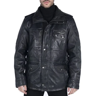 Image of TruClothing Men&#039;s Trenchcoat Jacket Outwear Windproof Winter Parka Military Real Leather Jackets Coat Black 5XL