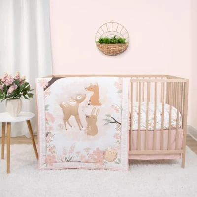 Image of The Peanutshell Crib Bedding Set for Baby Girls, Fairytale Forest, 3 Piece