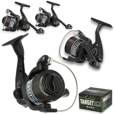 Image of 2 Angling Pursuits Target 10 Carp Coarse fishing reel 8lb line Black Front drag