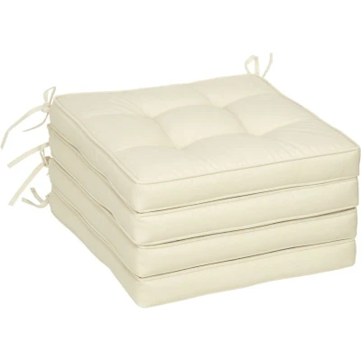Image of Outsunny Set of 4 Garden Seat Cushion with Ties, 42 x 42cm Replacement Dining Chair Pad, Cream White