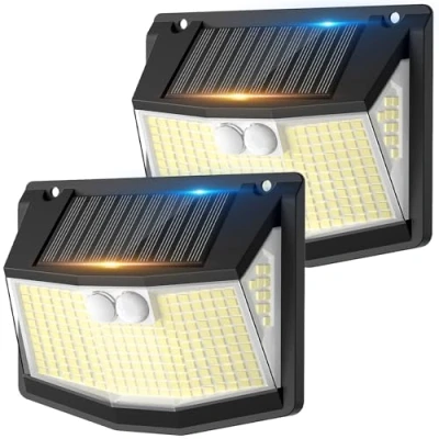 Image of Solar Security Lights Outdoor Garden: 248 LED Motion Sensor Light 3 Modes and 270 Wide Angle lighting Outside Solor Powered Wall for Garden Fence Garage Yard 2 Pack IP65 Waterproof