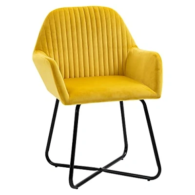 Image of HOMCOM Modern Accent Chair, Velvet Touch Fabric Upholstered Armchair with Metal Base for Living Room, Bedroom and Dinning Yellow